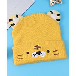 Babyhug Ear Applique Woollen Cap & Muffler Set Lion Design - Yellow