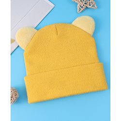 Babyhug Ear Applique Woollen Cap & Muffler Set Lion Design - Yellow