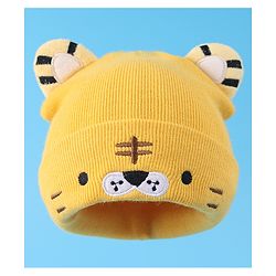 Babyhug Ear Applique Woollen Cap & Muffler Set Lion Design - Yellow