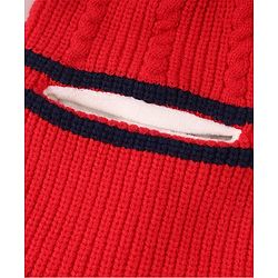Babyhug Pom Pom Monkey Cap with Cable Knit Design - Red