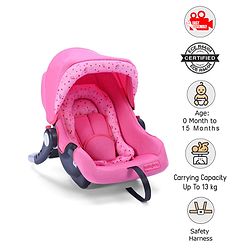 Babyhug Onyx Car Seat Cum Carry Cot With Rocking Base & Aluminium Handle - Pink - 67 x 42 x 55 cm Pink