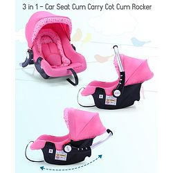 Babyhug Onyx Car Seat Cum Carry Cot With Rocking Base & Aluminium Handle - Pink - 67 x 42 x 55 cm Pink