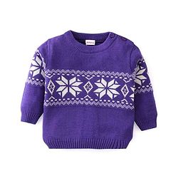 Babyhug Knit Full Sleeves Sweater Set With Floral Design - Purple