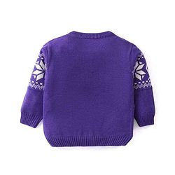 Babyhug Knit Full Sleeves Sweater Set With Floral Design - Purple