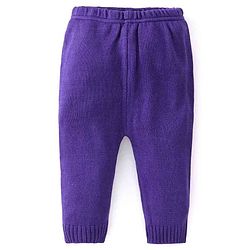 Babyhug Knit Full Sleeves Sweater Set With Floral Design - Purple