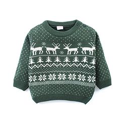 Babyhug Knit Full Sleeves Sweater Set With Reindeer Design - Green