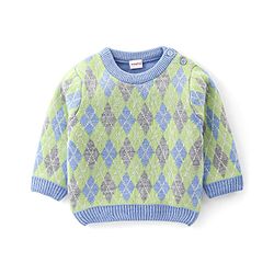 Babyhug Knit Full Sleeves Sweater Set with Argyle Design - Light Blue