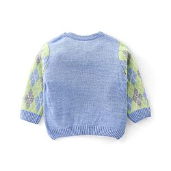 Babyhug Knit Full Sleeves Sweater Set with Argyle Design - Light Blue