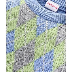 Babyhug Knit Full Sleeves Sweater Set with Argyle Design - Light Blue
