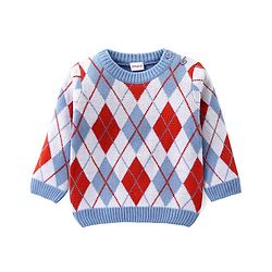 Babyhug Knit Full Sleeves Sweater Set with Argyle Design - Blue