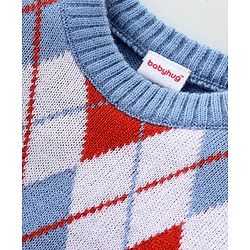 Babyhug Knit Full Sleeves Sweater Set with Argyle Design - Blue