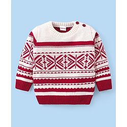 Babyhug Knitted Full Sleeves Pullover   Sweater Set with Aztec Design - Red