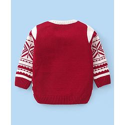 Babyhug Knitted Full Sleeves Pullover   Sweater Set with Aztec Design - Red