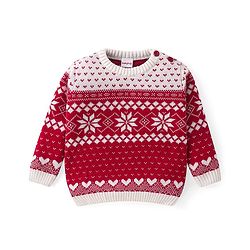 Babyhug Knitted Full Sleeves Pullover   Sweater Set with Intarsia Design - Red