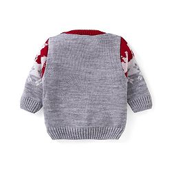 Babyhug Knitted Full Sleeves Christmas Theme Printed Sweater Set - Dark Red & Grey