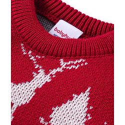 Babyhug Knitted Full Sleeves Christmas Theme Printed Sweater Set - Dark Red & Grey