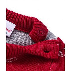 Babyhug Knitted Full Sleeves Christmas Theme Printed Sweater Set - Dark Red & Grey