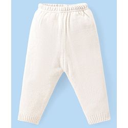 Babyhug Knitted Full Sleeves Sweater Set With Chevron Design - Off White & Green