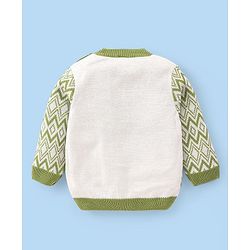 Babyhug Knitted Full Sleeves Sweater Set With Chevron Design - Off White & Green