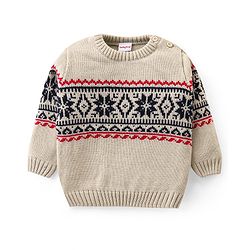 Babyhug Knit Full Sleeves Sweater Set Aztec Design - Beige