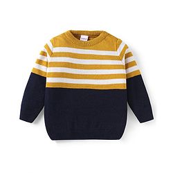 Babyhug Knitted Full Sleeves Pullover Sweater Set with Stripes & Colour Block Design - Mustard
