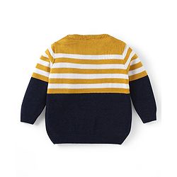 Babyhug Knitted Full Sleeves Pullover Sweater Set with Stripes & Colour Block Design - Mustard