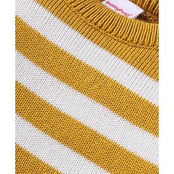 Babyhug Knitted Full Sleeves Pullover Sweater Set with Stripes & Colour Block Design - Mustard