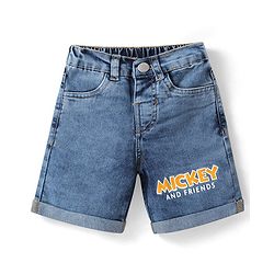 Babyhug Disney Single Jersey Knit Half Sleeve T-Shirt and Denim Shorts with Mickey Mouse Graphics- Multicolor