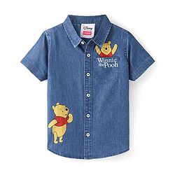Babyhug Disney  Denim Woven Half Sleeve Regular Collar Shirt with Winnie the Pooh Graphics - Navy Blue