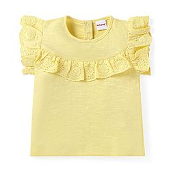 Babyhug Single Jersey Knit Frill Sleeves Solid Colour Top & Floral Printed Layered Skirt - Yellow