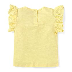 Babyhug Single Jersey Knit Frill Sleeves Solid Colour Top & Floral Printed Layered Skirt - Yellow
