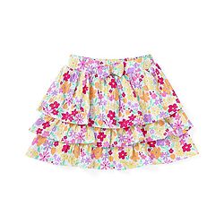 Babyhug Single Jersey Knit Frill Sleeves Solid Colour Top & Floral Printed Layered Skirt - Yellow