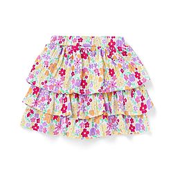 Babyhug Single Jersey Knit Frill Sleeves Solid Colour Top & Floral Printed Layered Skirt - Yellow