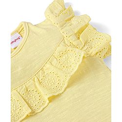 Babyhug Single Jersey Knit Frill Sleeves Solid Colour Top & Floral Printed Layered Skirt - Yellow