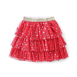 Babyhug Cotton Knit Full Sleeves Top & Layered Skirt Set With Hearts Print - Red