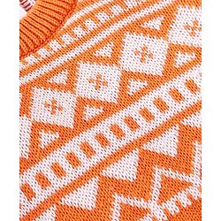 Babyhug Cotton Knit Full Raglan Sleeves Sweater Set with Cap Aztec Design - Orange & White
