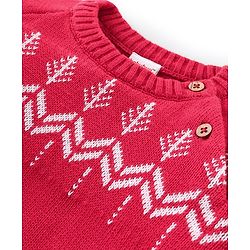 Babyhug Knitted Full Raglan  Sleeves Pullover Sweater Set with Cap &  Christmas Tree Design - Red