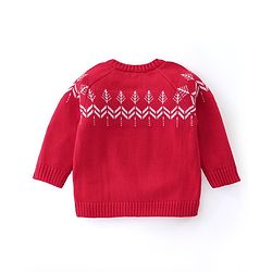 Babyhug Knitted Full Raglan  Sleeves Pullover Sweater Set with Cap &  Christmas Tree Design - Red