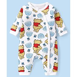 Babyhug Disney Interlock Knit Full Sleeves Sleep Suits With Winnie The Pooh Graphics Pack Of 2 - White & Blue