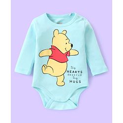 Babyhug Disney Interlock Knit Full Sleeves Striped & Winnie The Pooh Graphics Onesies Pack of 3 - Light Blue & White
