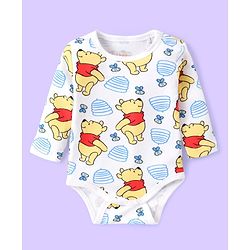 Babyhug Disney Interlock Knit Full Sleeves Striped & Winnie The Pooh Graphics Onesies Pack of 3 - Light Blue & White
