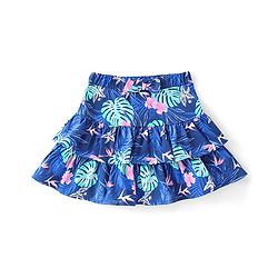 Babyhug Cotton Knit Flutter Sleeves Floral Printed Top & Skirt Set - Pink & Blue