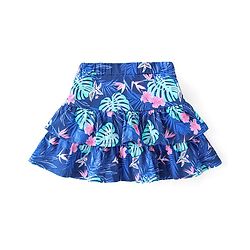 Babyhug Cotton Knit Flutter Sleeves Floral Printed Top & Skirt Set - Pink & Blue