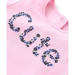 Babyhug Cotton Knit Flutter Sleeves Floral Printed Top & Skirt Set - Pink & Blue