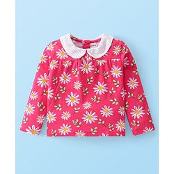 Babyhug Single Jersey Knit Full Sleeves Floral Printed Top & Leggings Set - Red & White