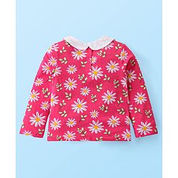 Babyhug Single Jersey Knit Full Sleeves Floral Printed Top & Leggings Set - Red & White