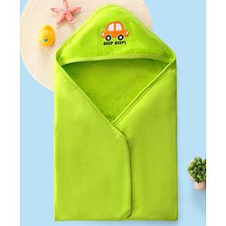 Babyhug Hooded Terry Towel Car Embroidery L 75 x B 75 cm - Green
