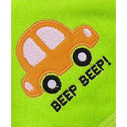 Babyhug Hooded Terry Towel Car Embroidery L 75 x B 75 cm - Green