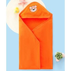 Babyhug Terry Hooded Towel Bear Embroidery - Orange