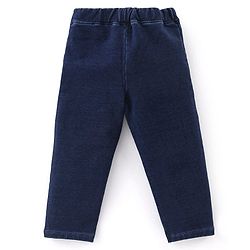 Babyhug Cotton Knit Half Sleeves Top & Denim Jeans Set With Floral Print & Embroidery - White & Blue
